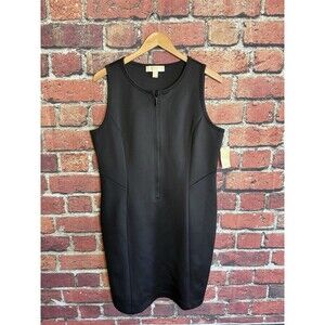 Michael Kors Womens Black Sleeveless Front Zip Scuba Dress Size 16 Midi